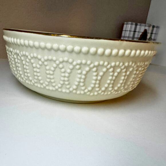 Lenox Ivory Embossed Bowl Gold Trim – 6” Textured Beaded Design – Bone China - Picture 2 of 7